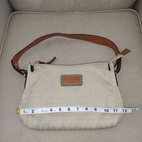Like New Kate Spade Leather Trim Canvas Shoulder Bag in Cream/Green/Brown - Picture 3 of 11